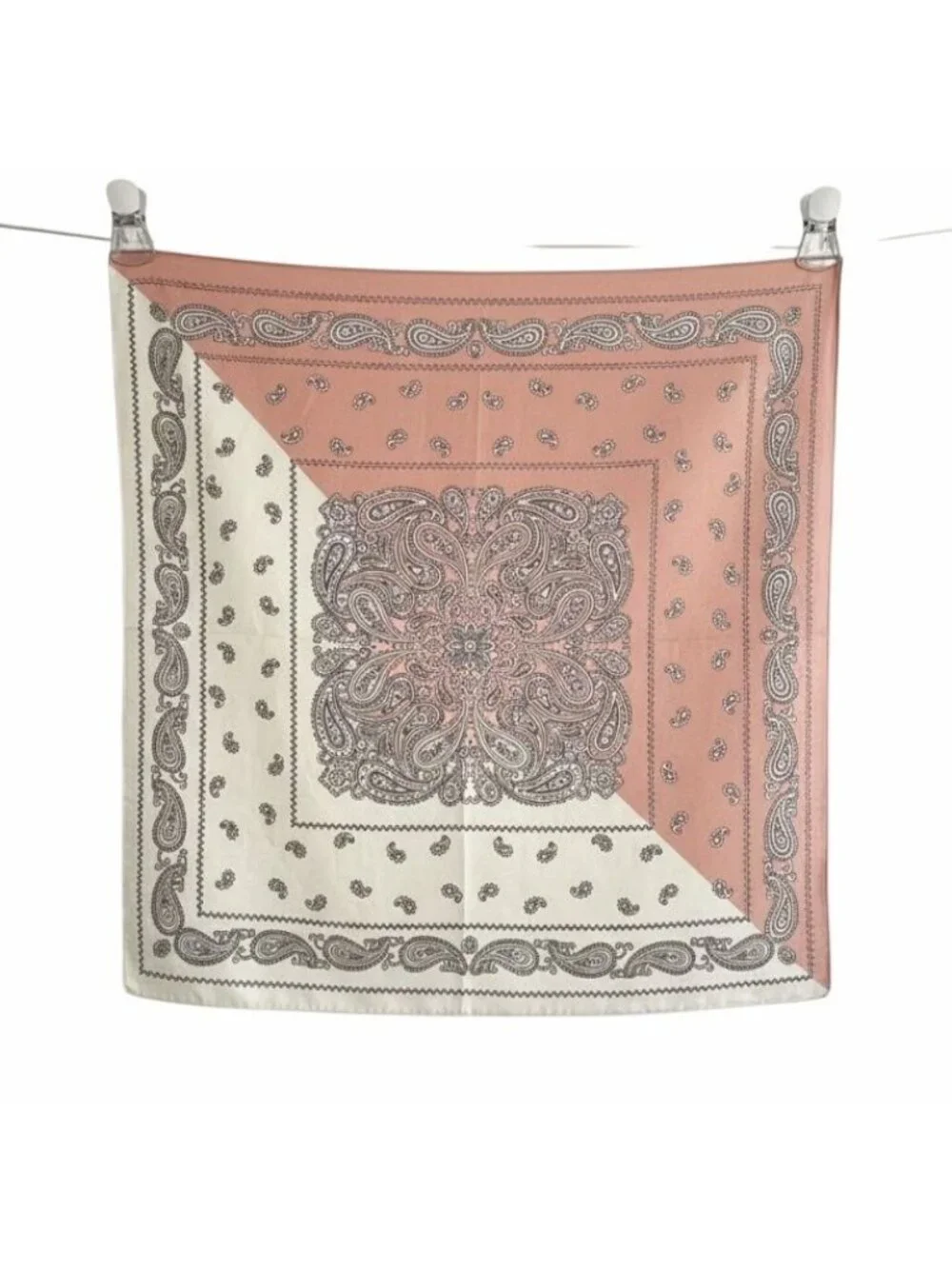 Luxury Elegant Women Square Silky Soft Scarf Head Top Hijab Beige Floral Paisley